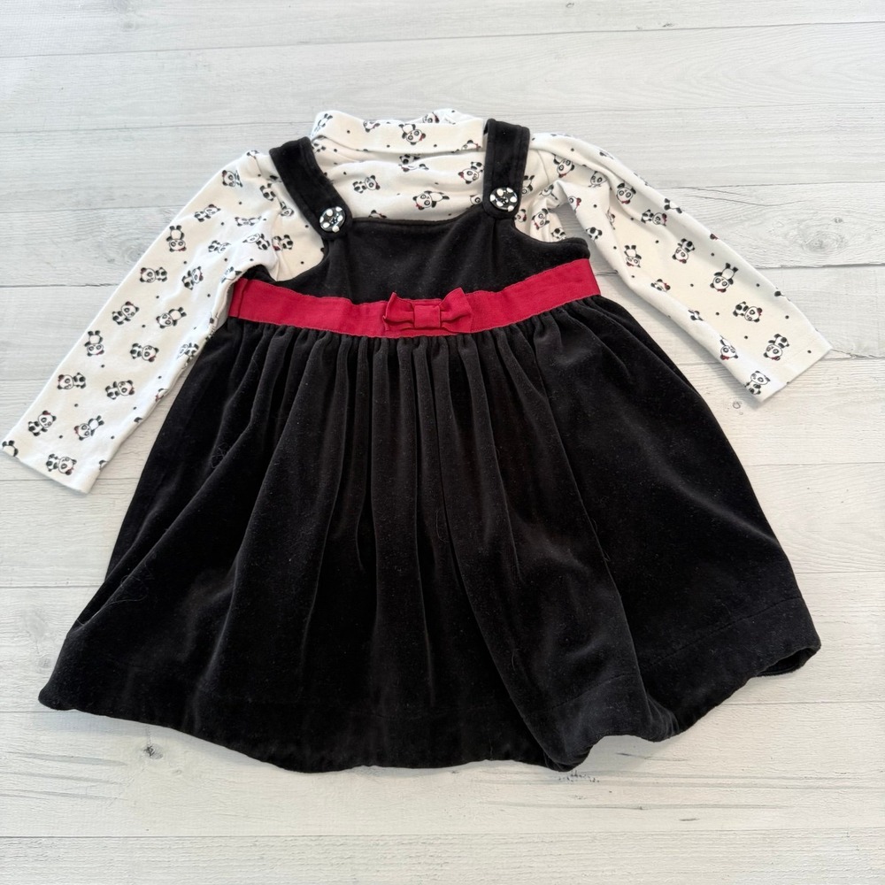 Gymboree girls black velvet dress with panda bodysuit 2008 3T